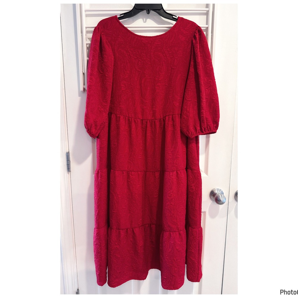 Ava & Viv Red Tiered Dress Puff Sleeve Plus Size X 14W Party